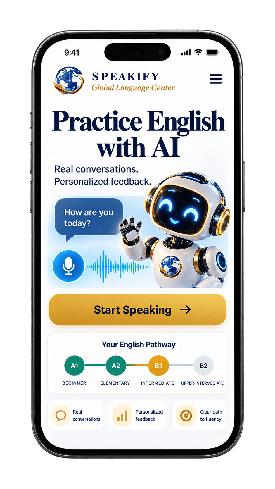 Speakify – AI Powered English Learning Platform developed by THE TISA | Mobile View