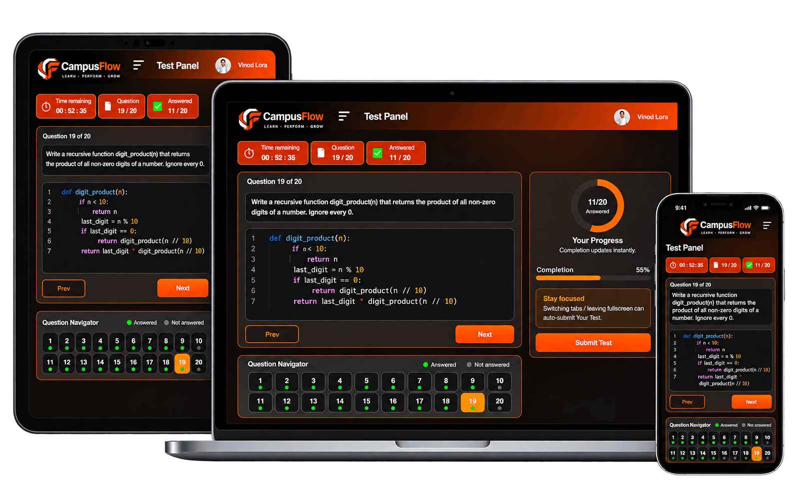Campus Flow test screen developed by THE TISA