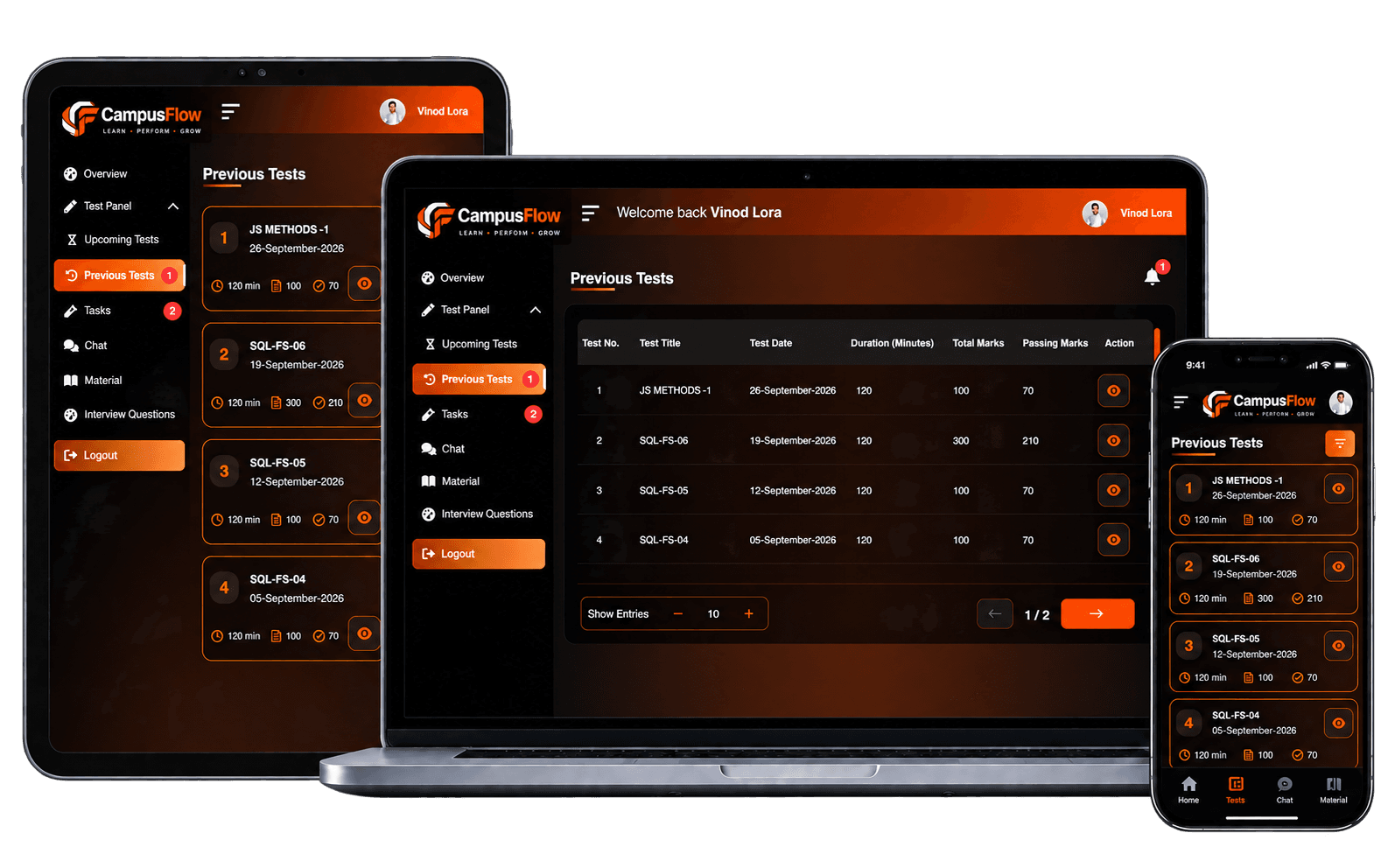 Campus Flow test page developed by THE TISA