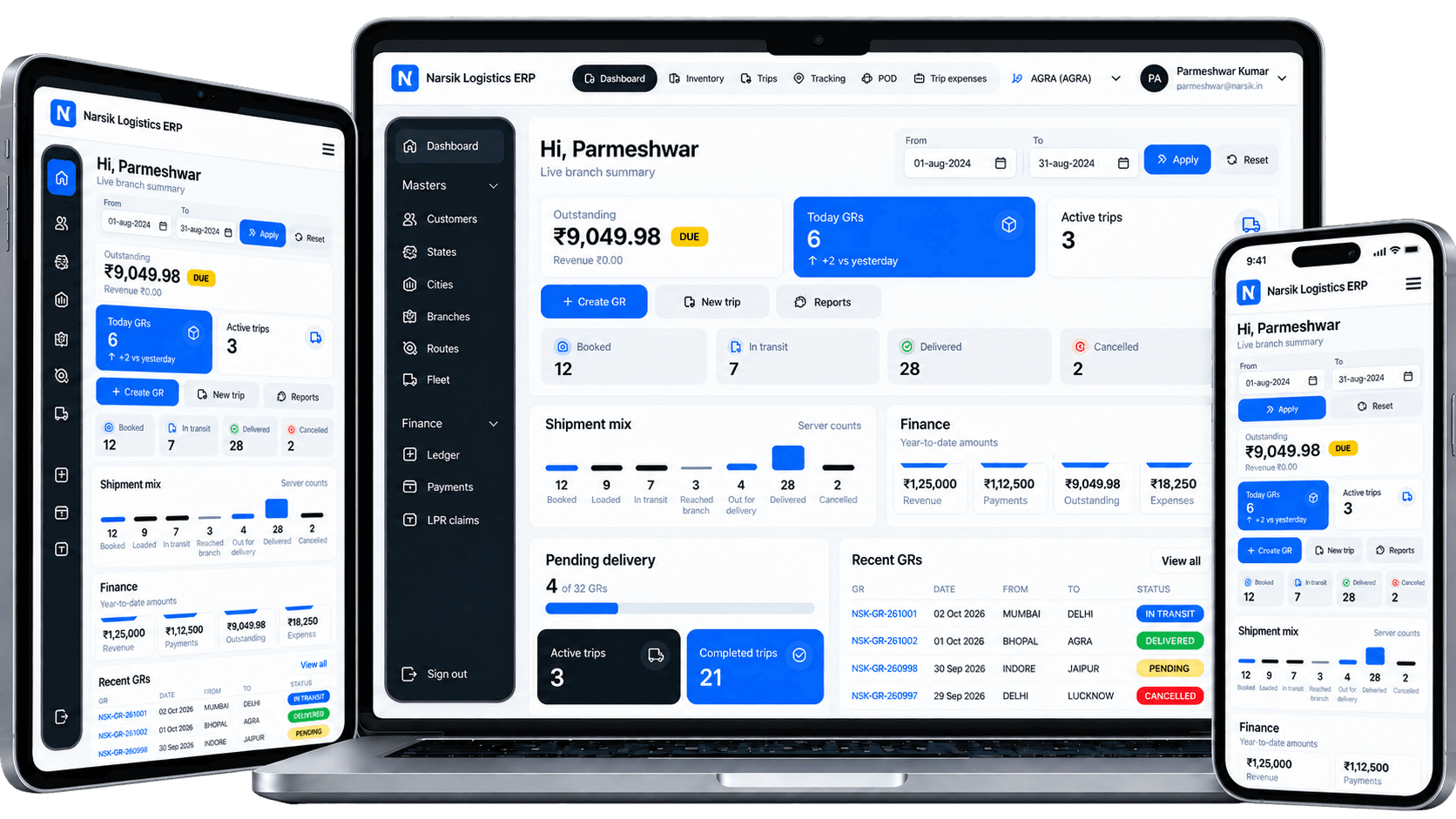 Narsik Logistics ERP Dashboard