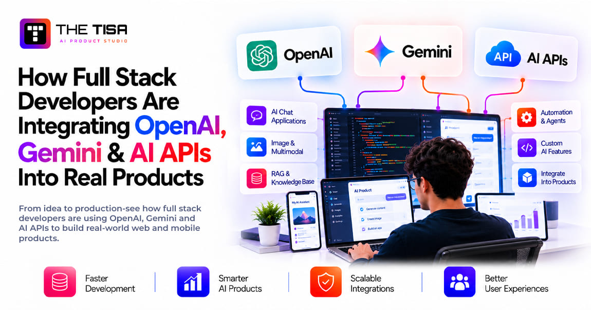Full stack developers integrating OpenAI, Gemini, and AI APIs into real-world software products with TISA AI Product Studio